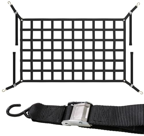 US Cargo Control Cargo Net for Pickup Truck Bed 6.8 FT x 4.2 FT, Adjustable Truck Cargo Net with S-Hooks & Cam Buckles, Fits Long Pickup Beds - Can Also Use in Trailers, Garages, Sheds