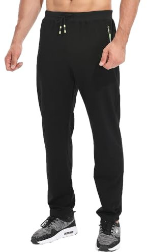 Tansozer Jogginghose Herren Ohne Bündchen mit reißverschluss Taschen Freizeit Baumwolle(Black 2XL)