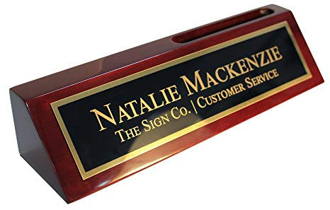 Personalized Business Desk Name Wedge - Office Name Plate for Desk - Rosewood with Card Holder- Free Engraving