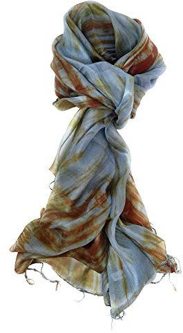 Blau und Braun Damen Seidenschals, 100% Seide, leichte Seide, handbemalter Schal, elegantes Geschenk für Frauen, vielseitig einsetzbar 170cm x 75 cm