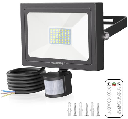 MEIKEE Projecteur LED 35 W avec détecteur de mouvement 3000 lm ultra lumineux IP66 étanche en aluminium pour jardin, garage, terrain de sport