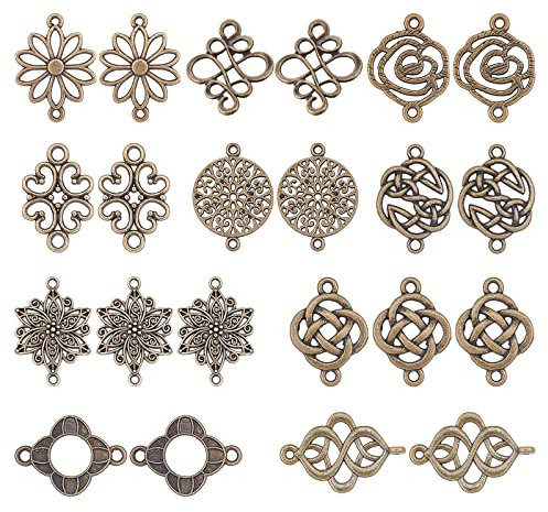SUNNYCLUE 1 Box 60 Stück Keltische Knotenverbinder Für Die Schmuckherstellung Antike Bronze Blumenverbinder Charms Anhänger Bastelbedarf Schmuckzubehör Zubehör Halskette Armband