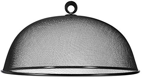HEMOTON Mesh Food Cover Stainless Steel Mesh Dome Food Cover Protector, Round Mesh Screen Food Tent for Kitchen, Outdoor, Picnic, Reusable, Large, Black, 15.7-Inch