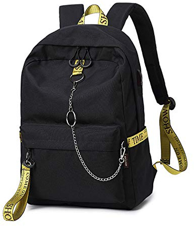 FANDARE Unisex Rucksäcke Schulrucksack mit USB-Ladeanschluss Schultasche Schulranzen Reise Tagesrucksack für 15,6 Zoll Laptop Daypacks für Junge Mädchen Reisen Uni Alltag Campus Wandern Schwarz Gelb