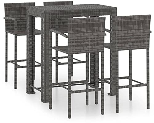 vidaXL 5-TLG. Garten-Bar-Set mit Armlehnen Poly Rattan Grau