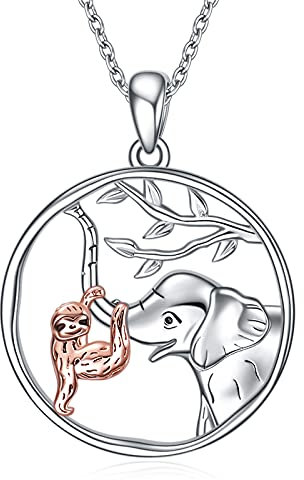 YAFEINI Elefant Halskette 925 Sterling Silber Faultier Anhänger Kette Schmuck Geschenke Für Damen Frauen Mädchen Mutter Tochter (Faultier hängender Elefantenrüssel)