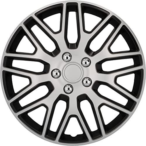 cartrend Radkappen Branch, 14 Zoll, für alle gängigen Stahlfelgen, aus Spezial-ABS-Qualitätskunststoff, schlagfest, zweischichtige Metallic-Lackierung, überlackierbar, schwarz-silber, 4 Stück