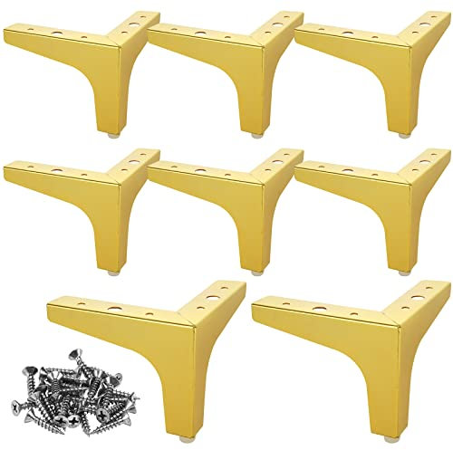 MIVIDE 8pcs Pieds de Meubles Or, 10cm Pied de Table Moderne en Métal, Charge Jusqu'à 800kg, Pied de Canapé Or Triangulaire pour Canapé, Table, Lit, Armoire (avec 40 Vis)