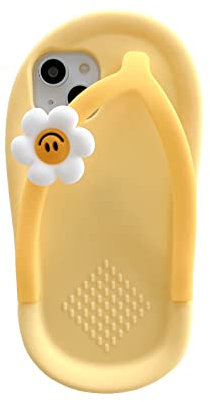 Yatchen Kawaii Phone Cases Apply to iPhone 14 Pro Max,Cute Cartoon Yellow Slippers Phone Case with Flower Flip Flops Phone Case 3D Case Soft Silicone Protctor Women Girls for iPhone 14 Pro Max