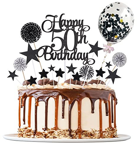 Tortendeko 50 Schwarz, Tortendeko 50 Geburtstag Männer, Tortendeko Schwarzes 50th, 50. Kuchendeko Geburtstag, Happy 40th Birthday Deko, Papierfächer Cupcake für 50 Geburtstag Mann Frauen