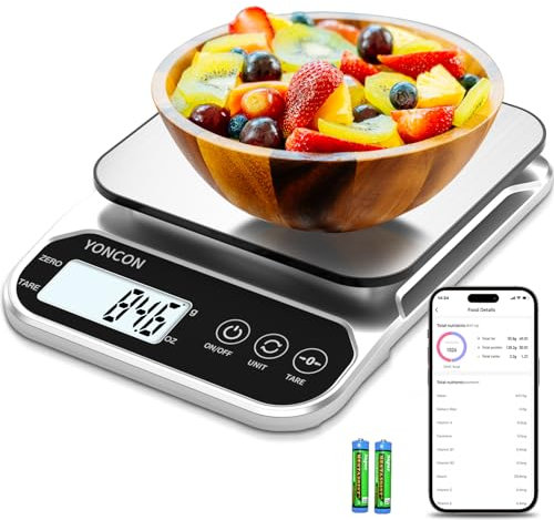 YONCON Smart Food Balance numérique en grammes et oz, 3 kg/0,1 g, balance de cuisine pour la perte de poids, la cuisine, la pâtisserie, super précise, facile à nettoyer et à ranger, fonction tare