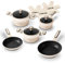 STONELINE Kochgeschirr Set 11-teilig 18/20/24 cm Set Pfannen und Töpfe mit Deckel, Topfset Pfanne Induktion Antihaft Beschichtet mit echten Steinpartikeln, Alle Herdarten, Farbe: Creme