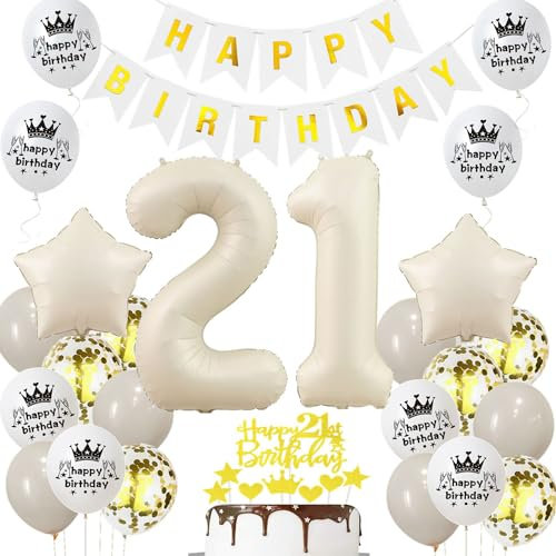 Luftballon 21 Jahr Geburtstag Creme, Deko 21 Geburtstag Frau Mann, 21. Geburtstagsdeko Beige Gold, Ballon 21 Geburtstag Deko Beige, Luftballons 21. Dekorationen Beige Gold, 21. Ballon Frau