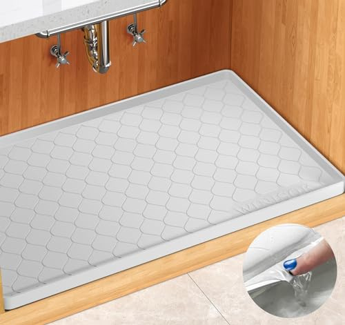 Winisok Waterproof Under Sink Mat 34 x 22, Silicone Mat, White | Raised Edge Traps Spills & Leaks, Shelf Liner, Cabinet Protector, for Kitchen, Bathroom, Boots, Pets, Home Essentials