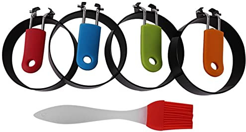 Lisher Anneaux ¨¤ ?Ufs, 4 Pi¨¨Ces S¨¦Ries Anneaux ¨¤ ?Ufs en Acier Inoxydable, Ensemble Antiadh¨¦SIF avec Poign¨¦E Pliante, Outil de Cuisson Adapt¨¦ Aux ?Ufs au Plat, Aux CR¨ºPes