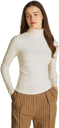Tommy Hilfiger Women’s Slim Rib Knit Roll Neck Jumper, Beige (Calico), XL