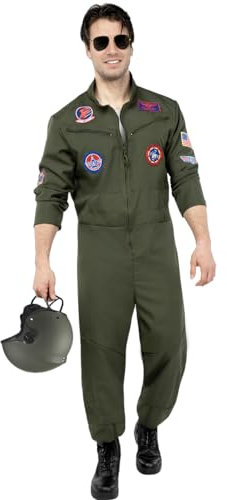 Funidelia | Disfraz de aviador de Top Gun para hombre Piloto, Aviador, Profesiones - Disfraz para adultos y divertidos accesorios para Fiestas, Carnaval y Halloween - Talla S - Verde oscuro