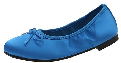 Ladies Egg Roll Schuhe Slip On Ballet Flat Breathable Soft Shoes Shallow Mouth Round Toe Flat Bow Boat Shoes Business Shoes (Blue, 36)