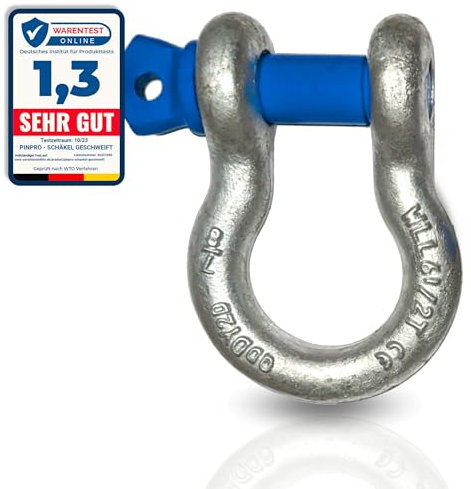 PinPro 2X hochfeste Schäkel | Traglast 1,0t-2,0t | Aus feuerverzinktem Stahl | geschweifte Form mit blauem Augenbolzen (2 Stück, WLL: 1,5t)