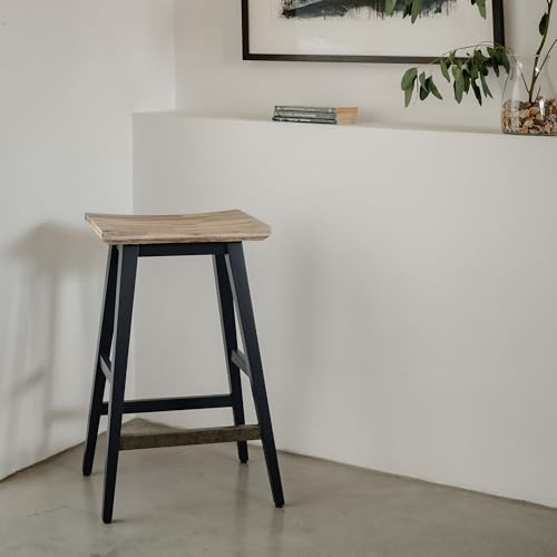 Florence Navy Blue Bar Stool, Acacia Hardwood Square Seat, Tapered Wooden Legs | W43 H65 D33cm | Fully Assembled Backless Barstool | Kitchen Island Counter, Chair, Breakfast, Dining (navy blue)