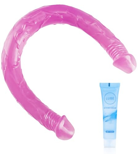 Fengfeiyan 17 in Double Ended Dildo Jelly Thrusting Dildo Anal Training Huge Double Adult Sex Toys for Hands-Free Play Adult Big for Gay Lesbian Couples Anal (Pink, M)