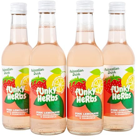 Botanical Lemonade Made With Calming Relaxation Herbs (4 x 330ml Glass Bottles, Pink Herbal Lemonade)