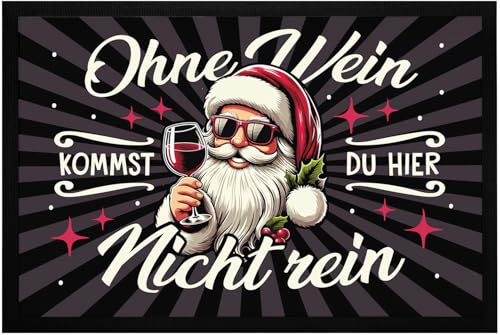 MoonWorks® Fußmatte Weihnachten mit Spruch Ohne Wein Santa Weihnachtsmann Lustig rutschfest & waschbar Schwarz 60x40cm