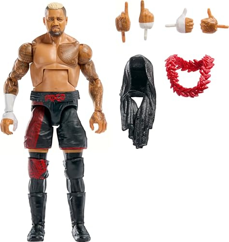 Mattel WWE Elite Collection Top Picks Actionfigur & Zubehör Set, Sola Sikoa 15,2 cm Sammlerstück mit austauschbaren Händen, Ringausrüstung und 25 Gelenkpunkten