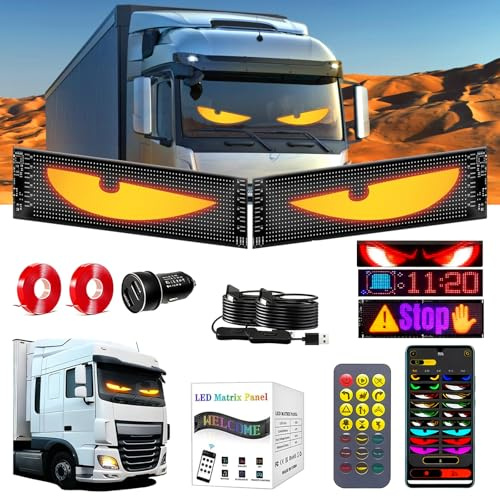 TECKZOON Juego de 2 LED Devil Eyes para Camión y Coche, 120×597 mm Set Devil Eyes, Pantalla DIY Programable, Texto LED Dinámico Desplazable con Control por App y Mando a Distancia, para Vehículos
