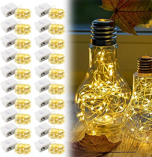 20 Pièces Guirlande Lumineuse LED à Piles 2m 20 LED Petite Fairy Lights Fil | d'Argent 3 Modes Cuivre Flexible DIY Étanche Intérieur Décoration Lumière pour Fête Mariage Noël [Classe énergétique A+++]