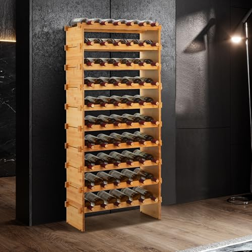 Euker Weinregal Bambus Design – Stapelbarer Flaschenständer für 60 Flaschen, AA-Qualität, Ohne Schrauben, Platzsparend – Ideal für Keller, Bar, Küche & Esszimmer