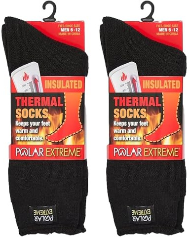 Polar Extreme Thermal Hiking Socks – Cushioned, Insulated, Warm para Boots, Men & Women, One Size Fits Most 6-12, 2-Pack