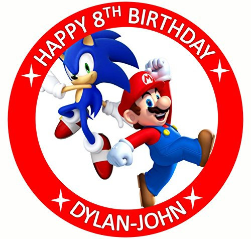 HDmirrorR Mario and sonic cake topper edible icing sheets personalised 6 inch
