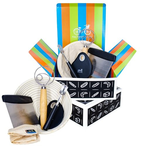 Kit du Pain au Levain Artisanal - Panier de Banneton Entoilé | Fouet à Pâte Danoise | Outil de Notation du Pain | Découpeur de Pâte | Grattoir à Pâte