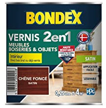 BONDEX - Barniz - Protege y embellece la madera - Satén - 0,25 l - Roble oscuro