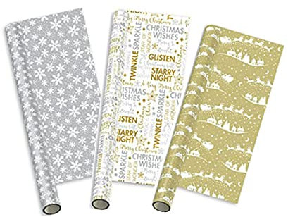 St@llion Geschenkpapier für Weihnachten, 5 m, zufällige Farbe, gemischtes Metallic, 3 Rollen