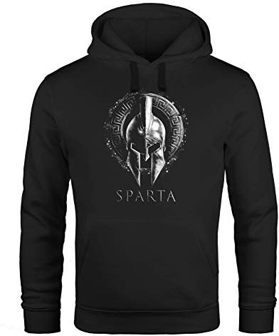 Neverless® Hoodie Herren Aufdruck Sparta Helm Krieger Warrior Printshirt T-Shirt Kapuzen-Pullover Männer Fashion Streetstyle schwarz XXL