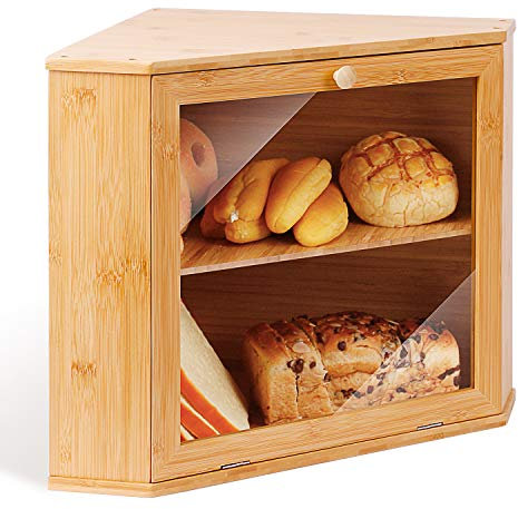 Leader Accessories Corner Bread Bin Bamboo Two-Layer Bread Box for Kitchen Corner fit 12.6x12.6x13.4