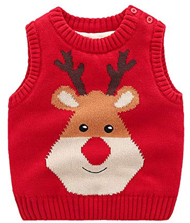 Eastern Corridor-EU Bambino Ragazze Natale Maglia Gilet In Pile Interno Senza Maniche Maglione Lavorato A Maglia Pullover Girocollo Gilet Rosso 12-18 Mesi Red Elk 5-6 Anni