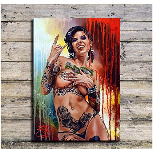 MGSHN Kunst Tattoo Bonnie Rotten Bar Dekoration Malerei Leinwand Malerei Wandkunst hängen Steam Punk Drink Bar Dekoration Poster Bild - 60x80cm Holzrahmen