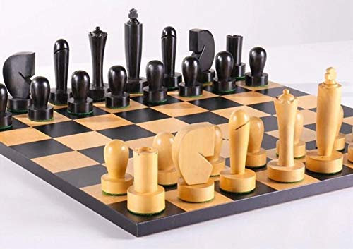 Generic Unique Minimalist Berliner 19th Century Series Chess Pieces Set only- Ebonised Boxwood & Natural Boxwood-2 Extra Queens- King 3.8