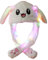 YEKEYI LED Kaninchen Hut mit beweglichen Ohren, springen, lustig, Plüsch, Cosplay, Weihnachten, Party, Urlaub, Hasenohren-Hut, Unisex-Kinder und Erwachsene, Weiß
