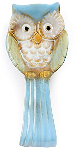 Sanbege Spoon Rest Owl, Ceramic Utensil Rest, Owl Spoon Holder, Ladle Rester for Stove Top, Kitchen Counter, Dining Table (Blue)