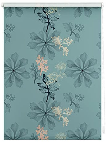 Lichtblick Klemmfix Tageslicht-Rollo mit Motiv, ohne Bohren, Blickdicht, Seitenzugrollo, Made in Germany, Julia Schumacher Aqua Floral - Blau 45 cm x 150 cm (B x L)
