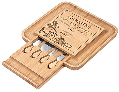 Maverton Tagliere per formaggio e salumi in legno - H4 cm x L34 cm - con un’incisione personalizzata - quadrato - regalo di compleanno per uomo - prelibatezze