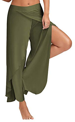 Generisch JIER Damen Weites Bein Yogahosen Hose Lose Lange Stretch Trainingshose Fitness Freizeit Sport Yoga Pilates Weich Hosenrock Elegant Freizeithosen Pants (Grün,M,M)