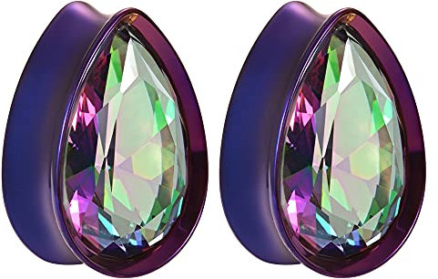 KOOBODY Chirurgenstahl Teardrop Zirkon Double Flared Ear Tunnels 00g Plugs Ear Gauges Stretcher Expander Verkauft als Paar Gauge 0g bis 1inch