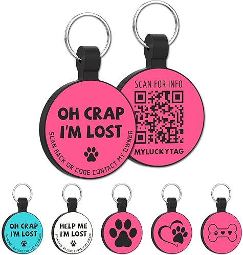 MYLUCKYTAG Silent-Silikon-QR-Code Haustier-ID-Tags Hundemarken – Haustier-Online-Profil – Scannen Sie QR und erhalten Sie sofortige Haustierstandort-Benachrichtigung, E-Mail