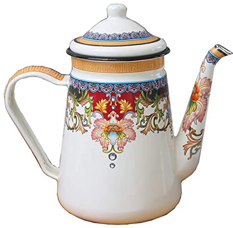 SGSG Teiera Smaltata Teiera Floreale 1.2L Teiera Smaltata Grande in Porcellana Teiera Turca retrò Bollitore per tè colorato con Acqua Calda per Piano Cottura