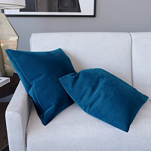 Set di 2 Federe Per Cuscini In Velluto Morbido e Resistente Copricuscini Per Divano Poltrona Soggiorno Arredo Arredamento Casa Design Moderno Elegante Cerniera Invisibile (45 x 45 cm, Blu Navy)